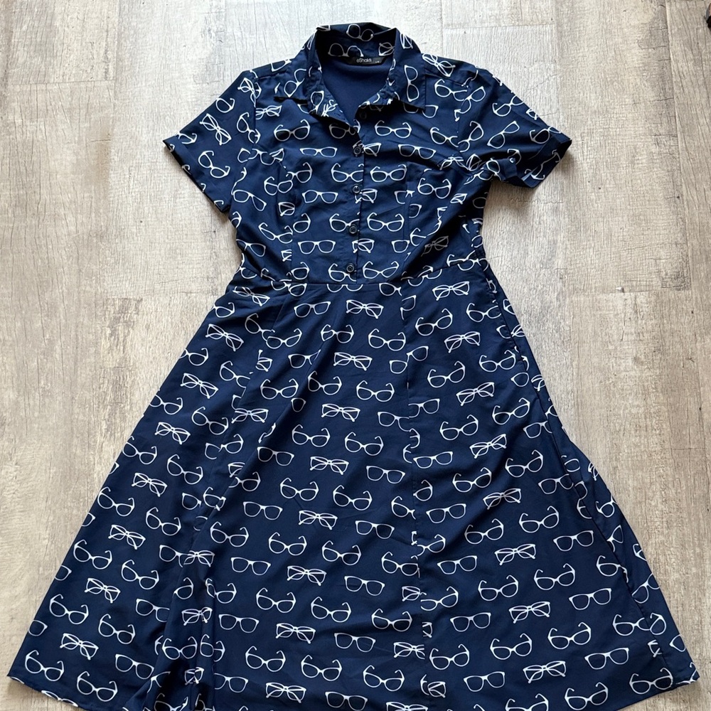 eShakti Navy Sunglasses Print Midi Dress